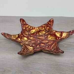 Art Glass Starfish Dish Red Reverse Painted Gold
